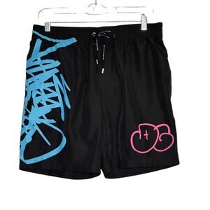 Dolce & Gabbana Black Blue Pink Graffiti-Print Swimming Shorts size 3 - US 32